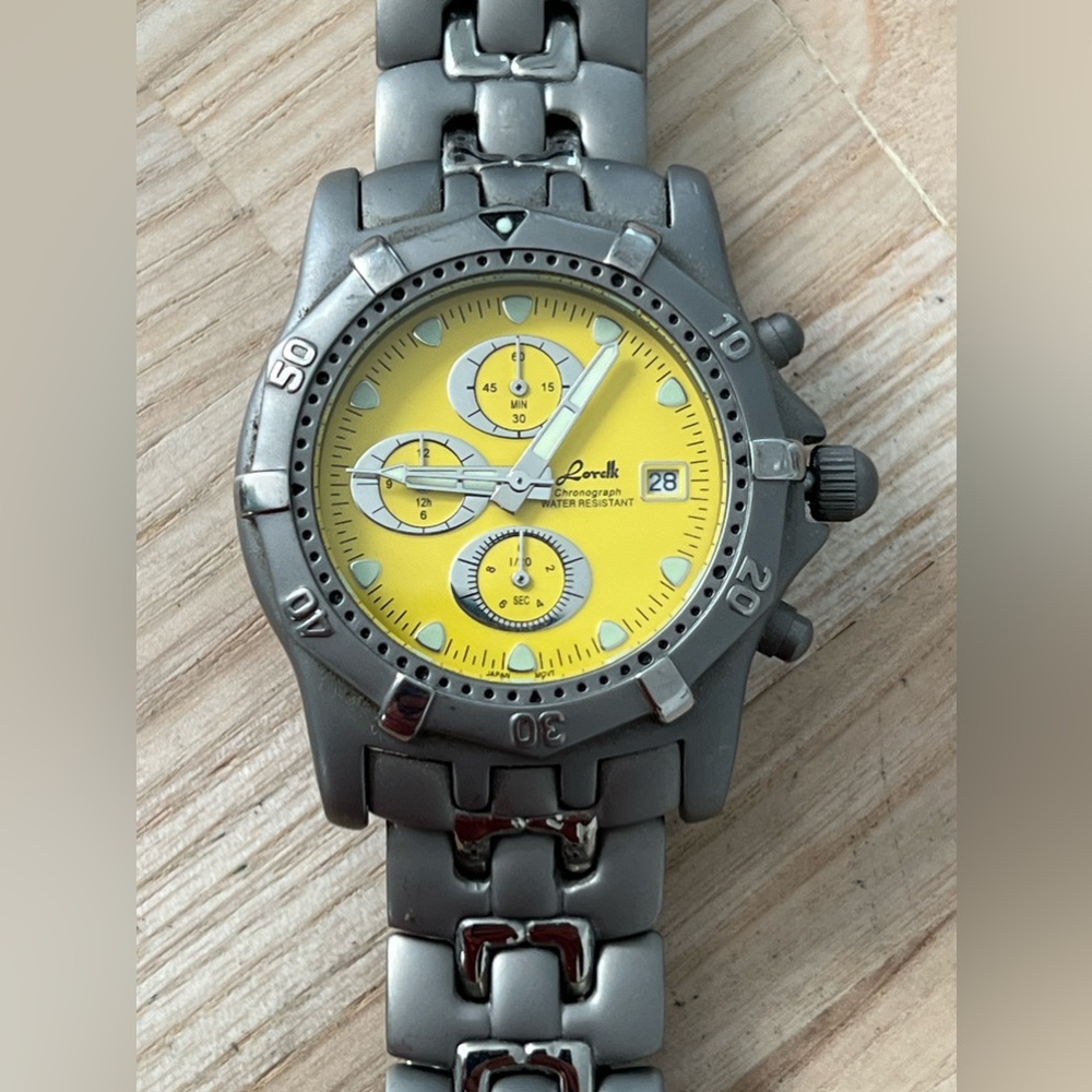Lorelli Titanium Rare Men’s Chronograph Watch Yellow Dial Titanium Bracelet Date - Picture 3 of 15